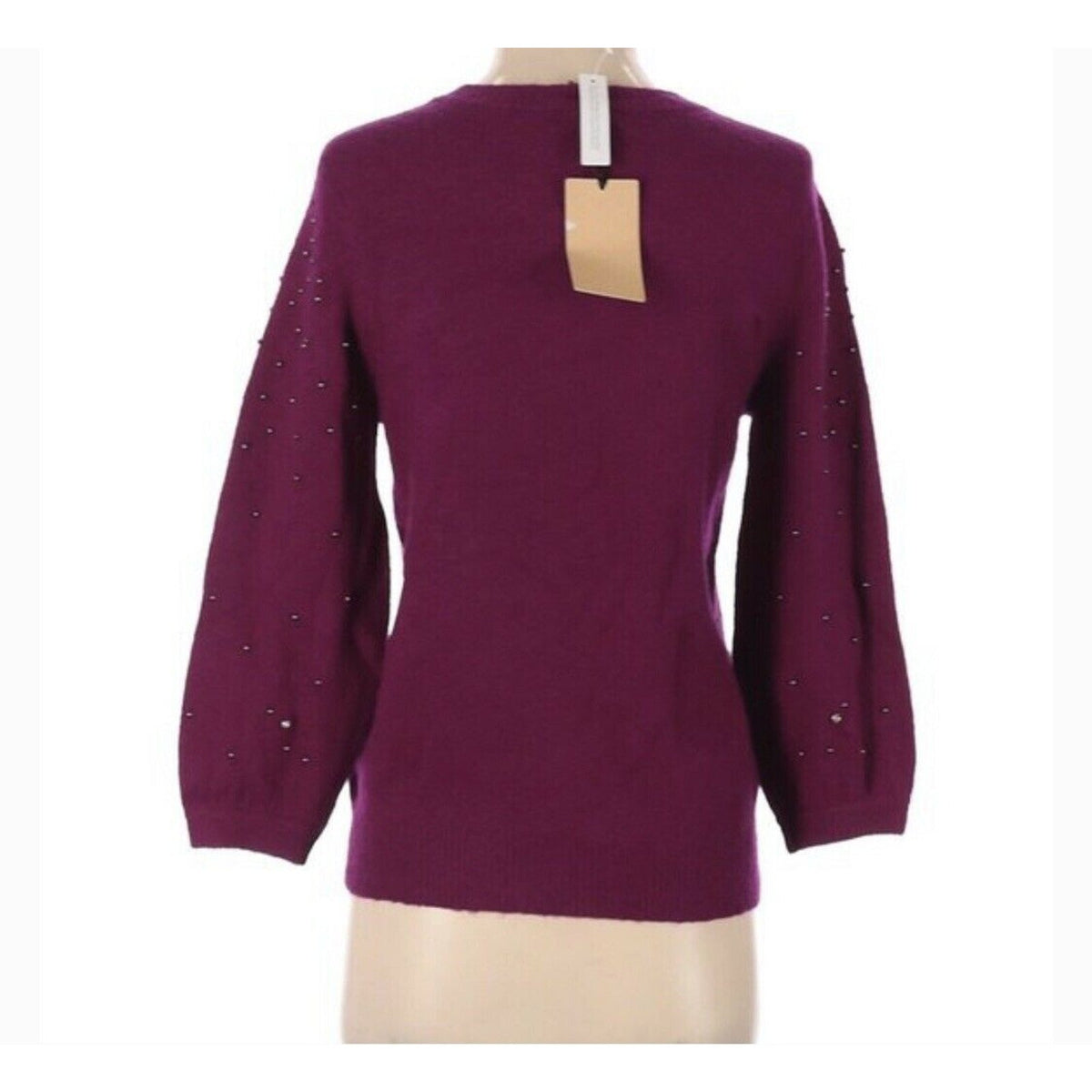 Halogen XS Purple Studded Pullover Sweater Crew Neck Long Puffy Bell Sleeve