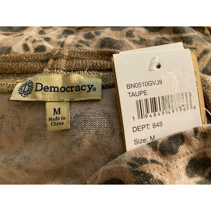 Democracy Sweater Top Twist Hem Animal Print Medium Taupe NWT Long Sleeve V-Neck
