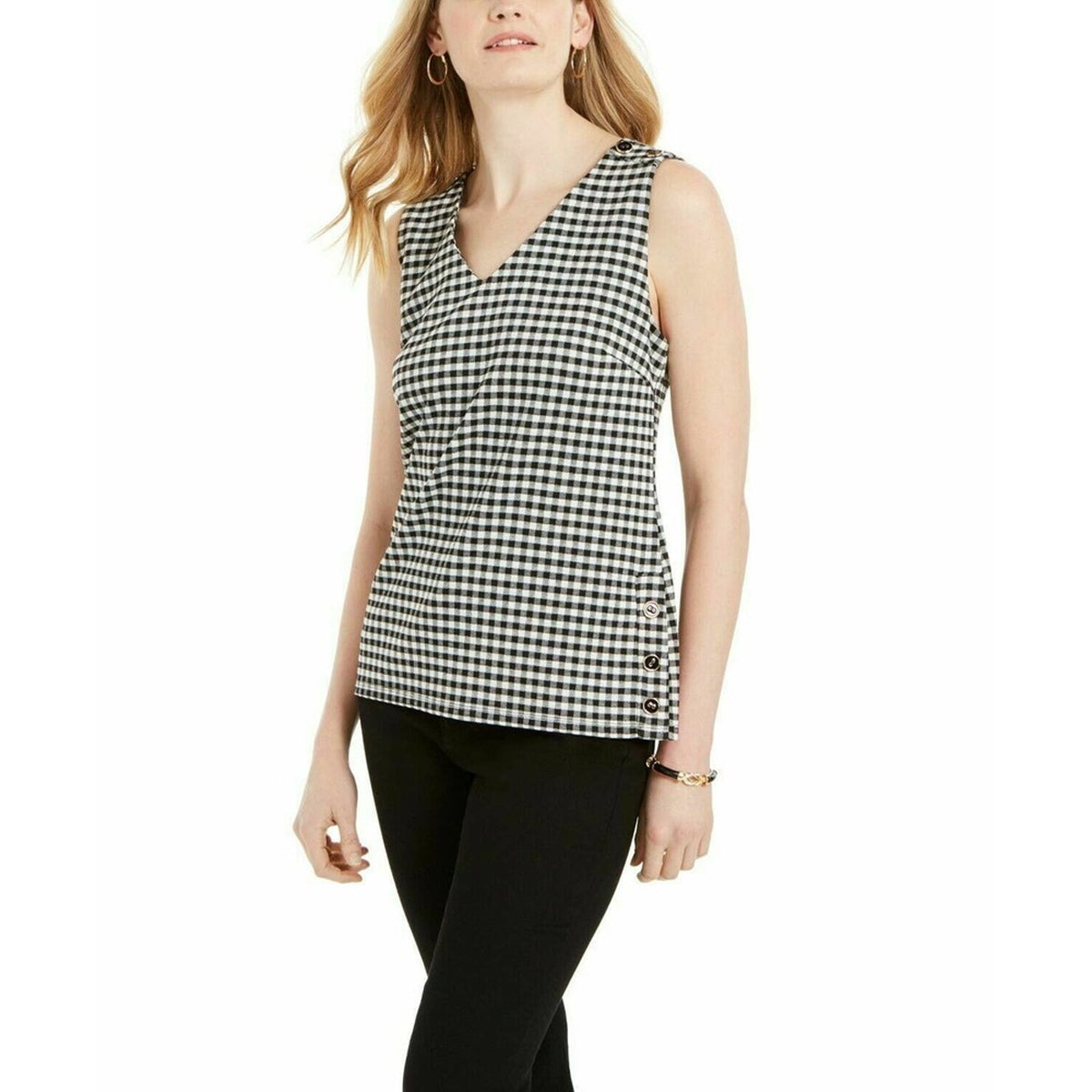 Charter Club Gingham Button-Side Top Sleeveless size XXLarge