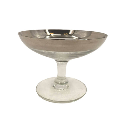 Dorothy Thorpe LARGE glass  crystal compote footed bowl silver rim band MCM