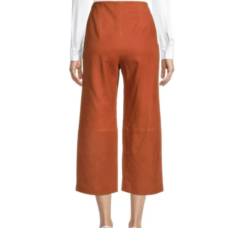 Vince Women's Wide Leg Cropped Lamb Leather Pants Size 8 Dark Brick Rust NWT