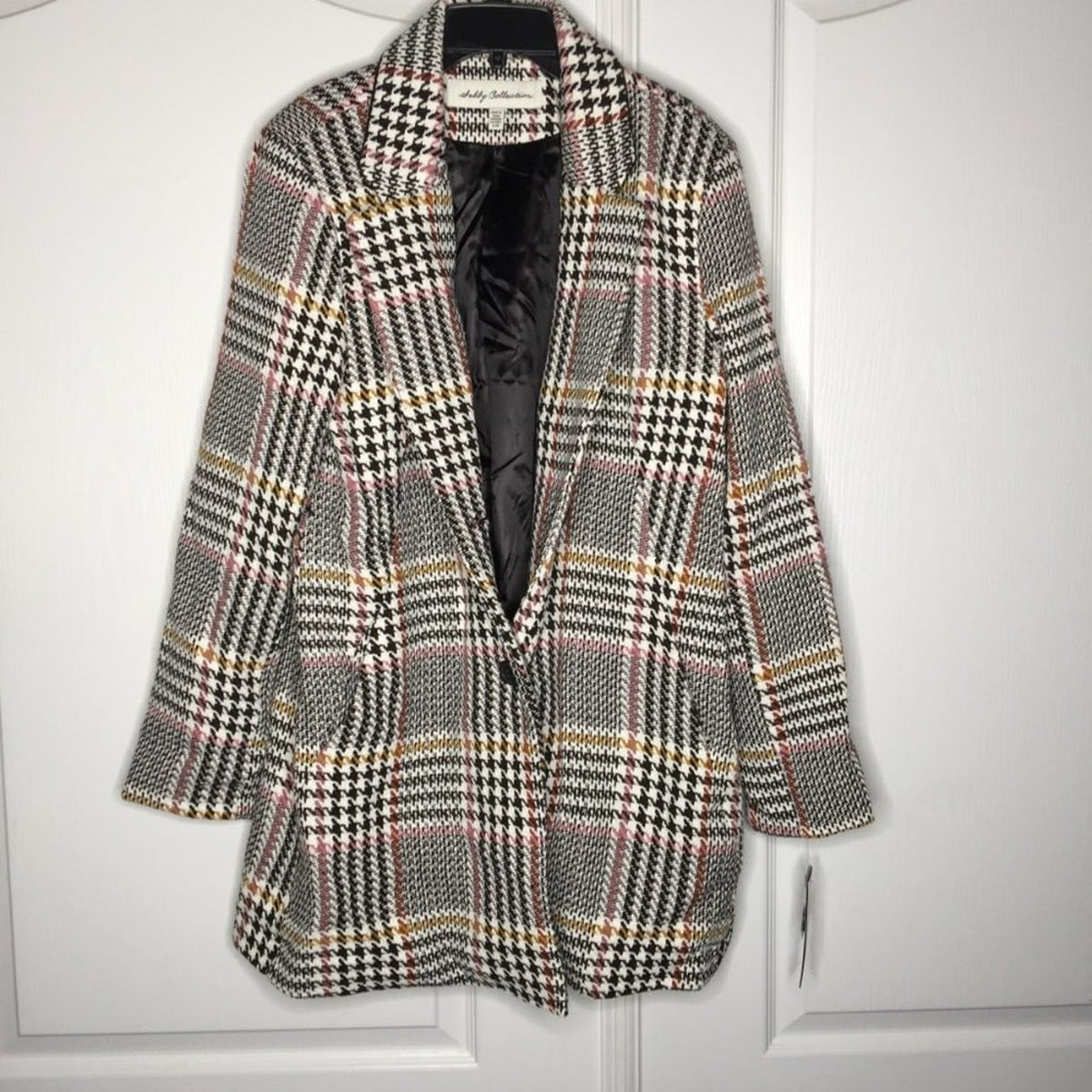 Sebby Glen Two Button Woven Coat Long Sleeve Front Slash Pockets Plaid Large NEW