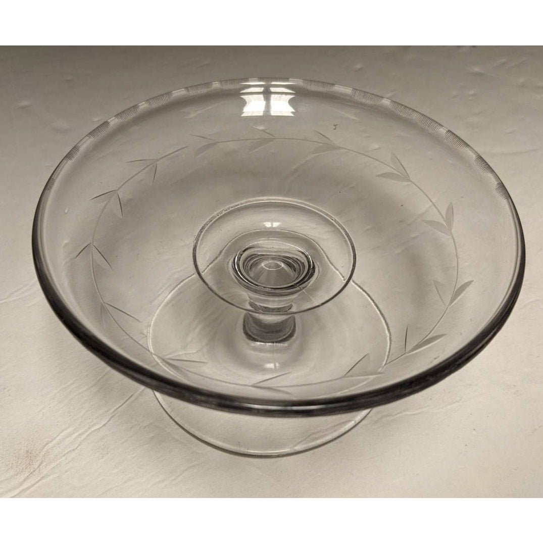 Individual Cupcake Stand Mini Cake Stand 5"dia Molded Clear Glass Etched Leaves