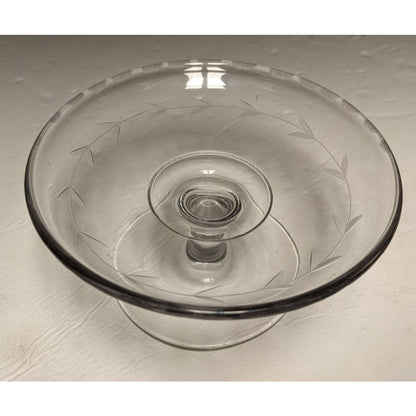 Individual Cupcake Stand Mini Cake Stand 5"dia Molded Clear Glass Etched Leaves