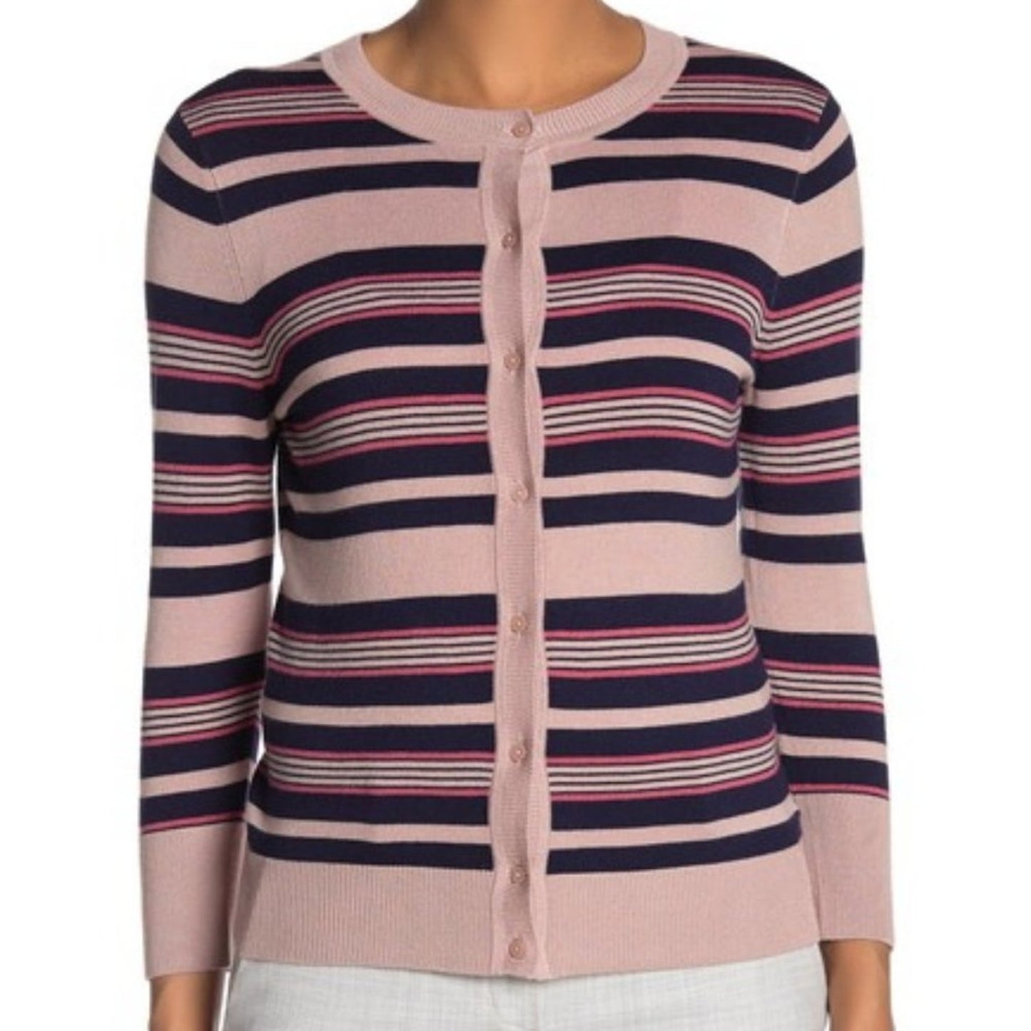 NEW Halogen Front Button Cardigan Sweater Crew Neck Long Sleeve Multi Striped 3X