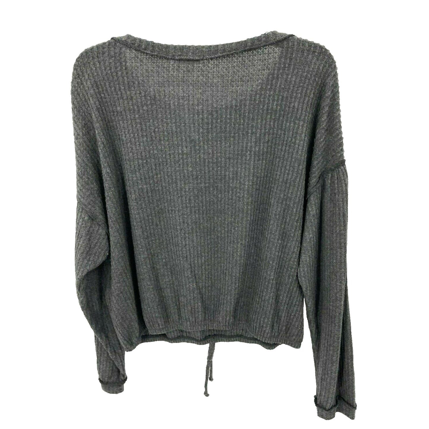 Socialite Waffle Knit Thermal Elastic Waist Scoop Neck Top Sz Large Charcoal NWT