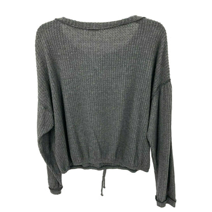 Socialite Waffle Knit Thermal Elastic Waist Scoop Neck Top Sz Large Charcoal NWT