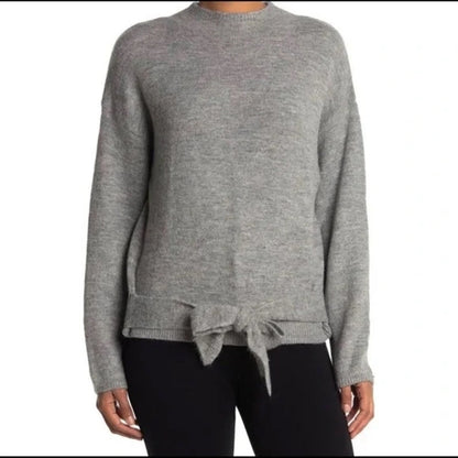 WAYF Tie Waist Mock Neck Pullover Knit Sweater Size Medium Light Grey NWT