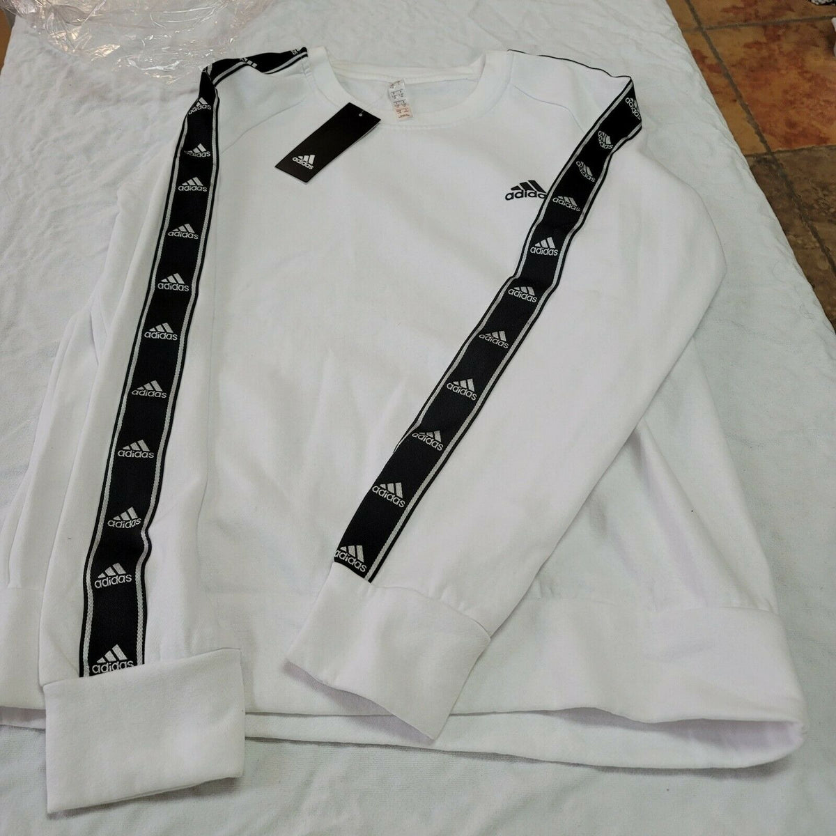 Adidas Tiro Training Pullover Sweatshirt Crew Neck Long Sleeve White Large