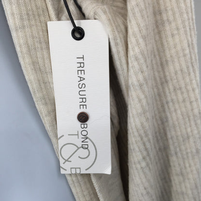 Treasure & Bond Open Front Ribbed Cozy Hooded Cardigan Heather Beige Medium NWT