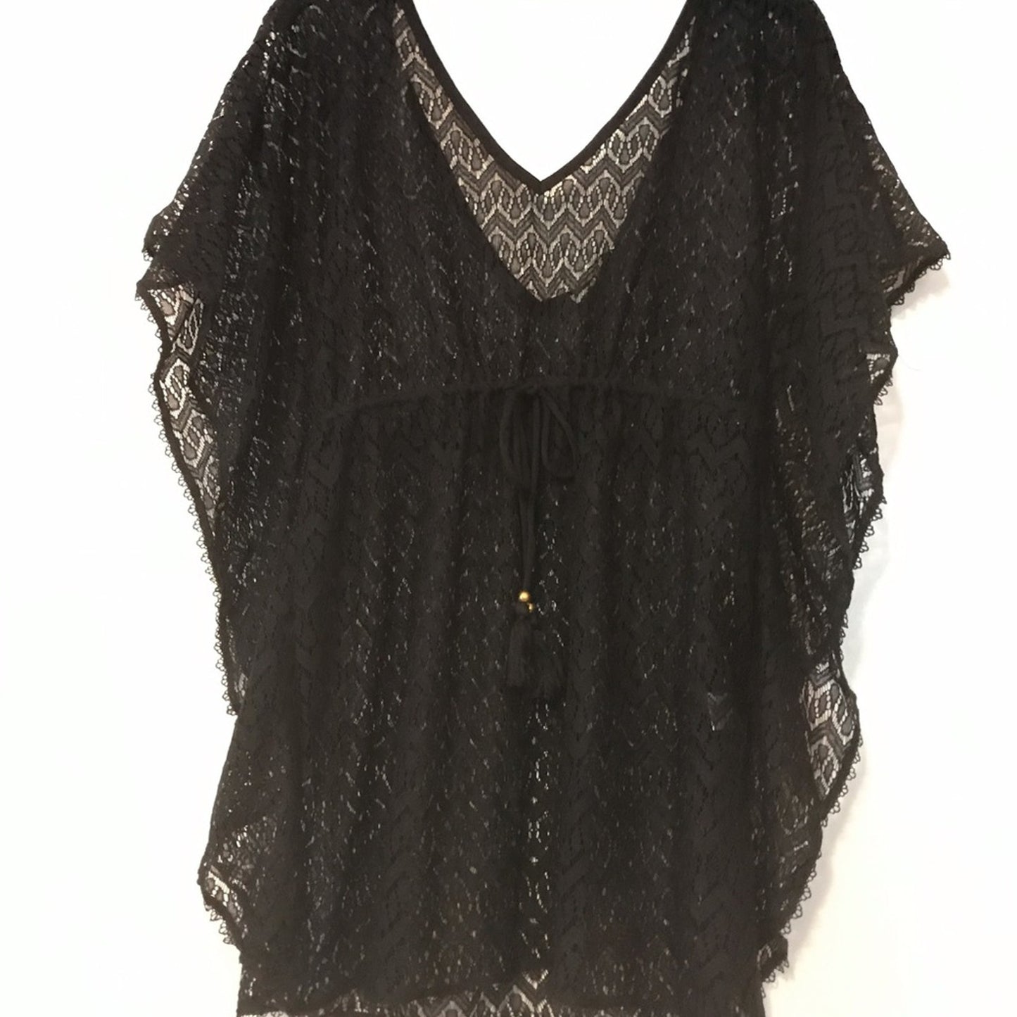 NWT Miken Crochet Caftan Swim Cover-Up Dress Black Size Large
