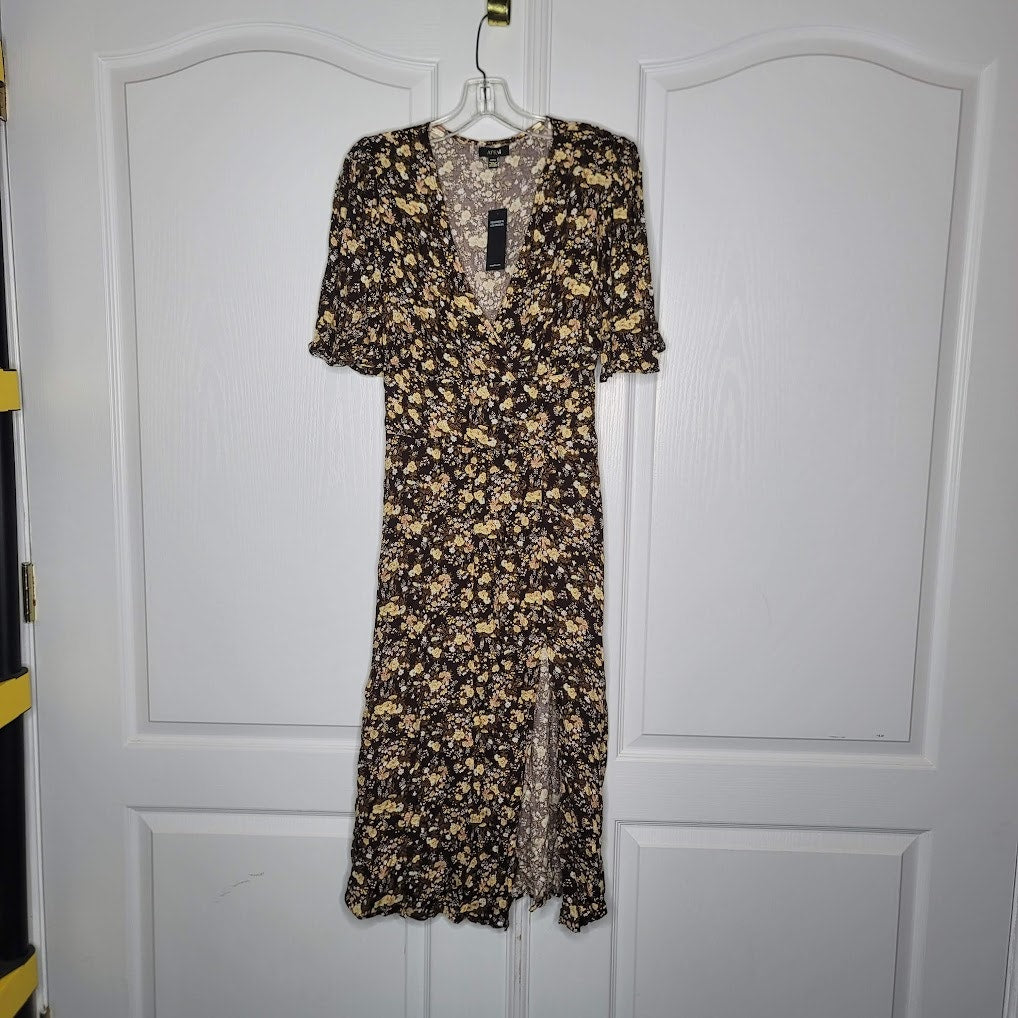 AFRM Ruthie Floral Midi Knit Dress Medium Green NEW Summer Side Slit Flutter