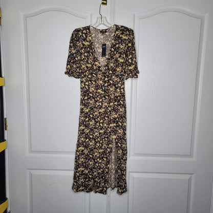 AFRM Ruthie Floral Midi Knit Dress Medium Green NEW Summer Side Slit Flutter