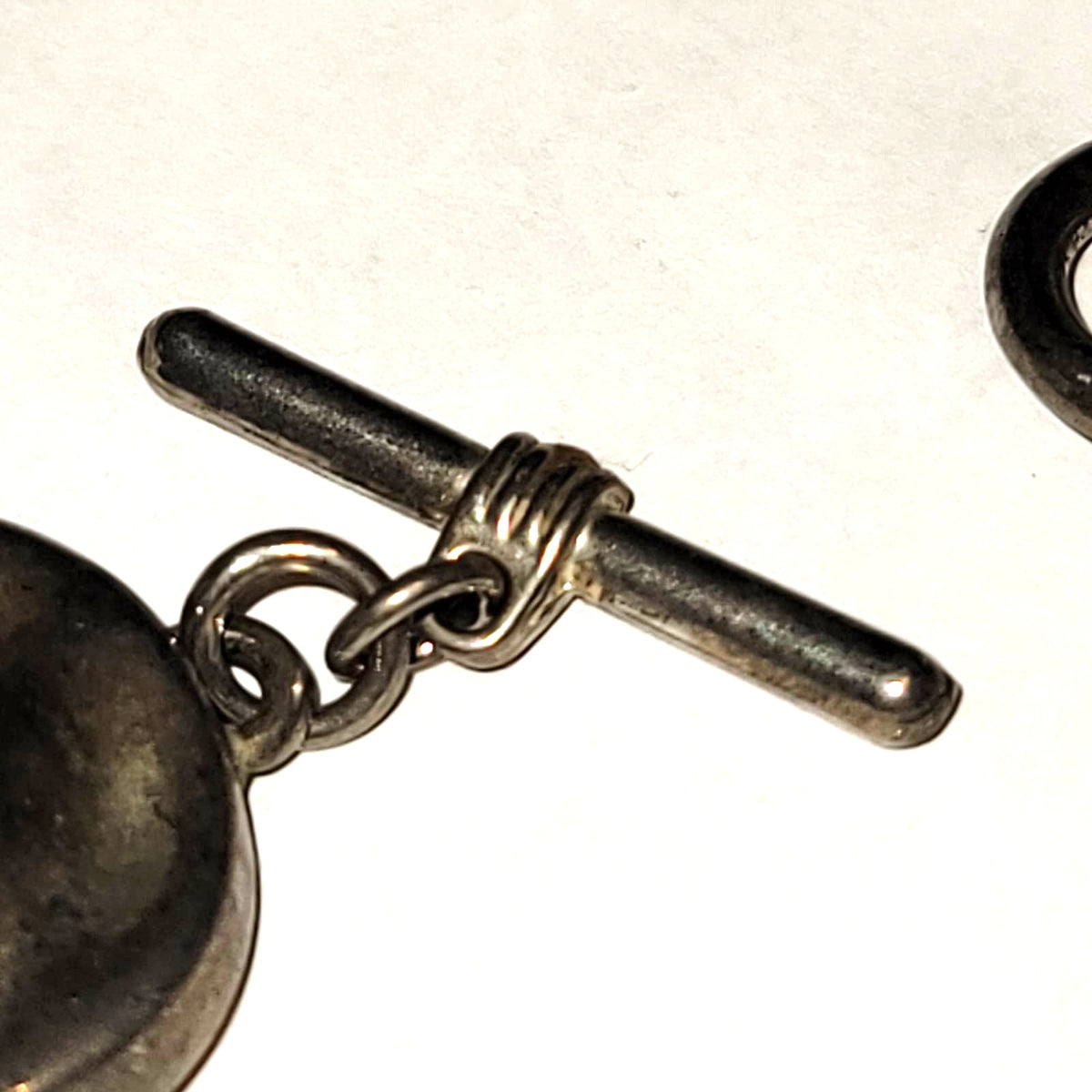 Vintage Silvertone necklace toggle clasp Discs hammered square circle 16" length