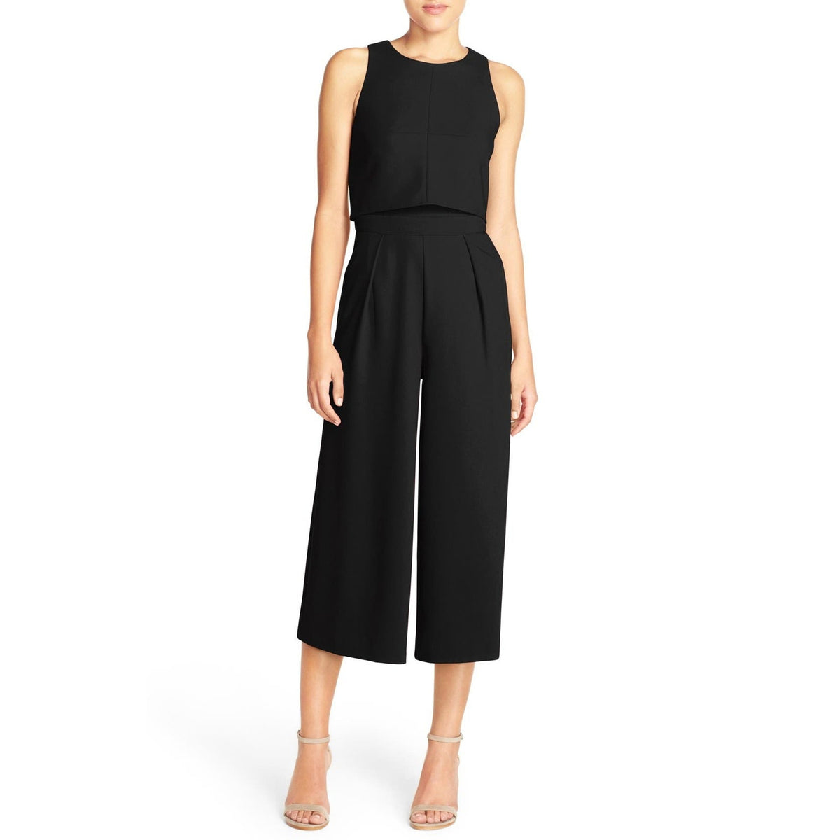 Chelsea28 Popover Crop Wide Leg Jumpsuit A-Line One Piece small Black NEW