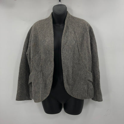 Vintage Women's Wool Knitted Cardigan Sweater Long Sleeves Gray Solid 26"