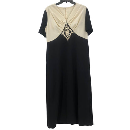 LANE BRYANT Womens Short Sleeve Maxi Dress V-Neck Embroidered Detail Cream/Black