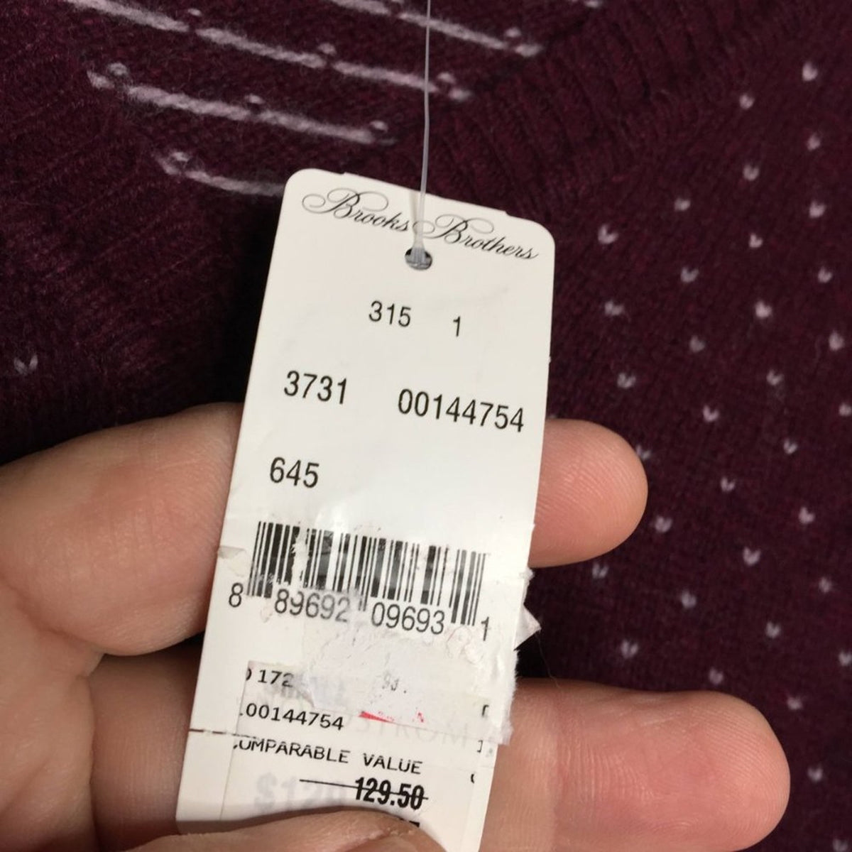 Brooks Brothers Wool Dot Knit Sweater Long Sleeves V-Neck Burgundy Red Small