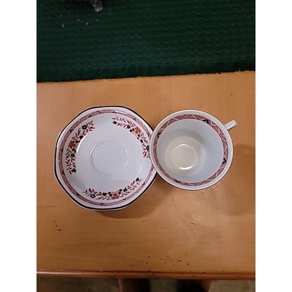 Wedgwood Kashmar Ironstone England Tea Coffee Cup and Saucer Set DISHES blue Red