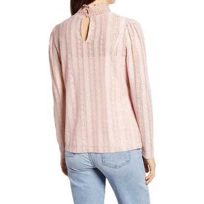 HALOGEN Lace Mock Neck Pullover Long Sleeve Blouse Top Size Large Pink Smoke NWT