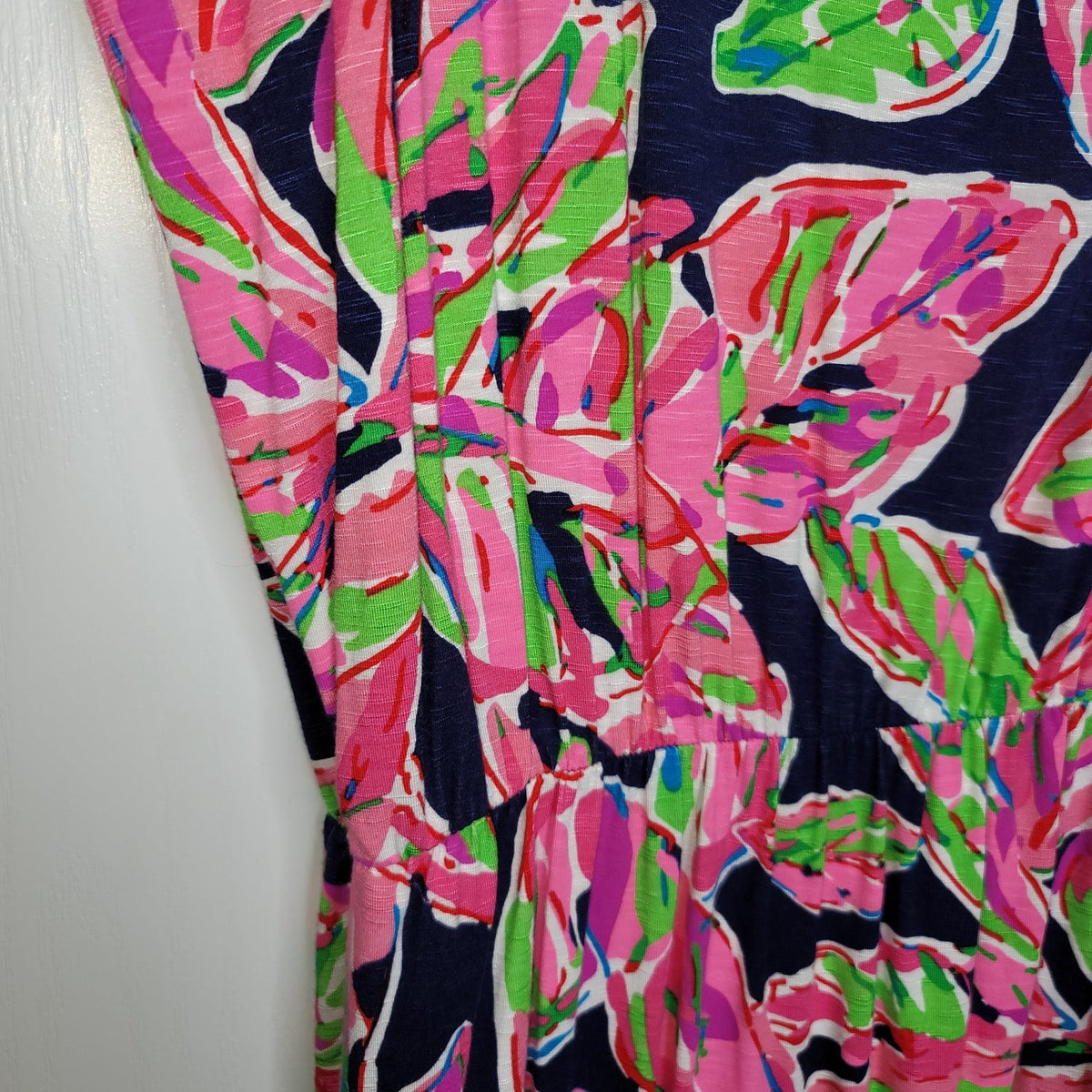 Lilly Pulitzer Briella Neon Pink stripe Boat Neck Dress cap Sleeve Size XL