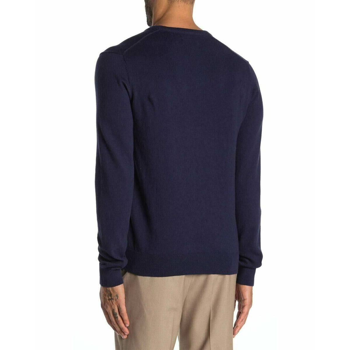 WALLIN & BROS Classic Crew Neck Sweater Cashmere Cotton Blend NAVY IRIS SIZE XL