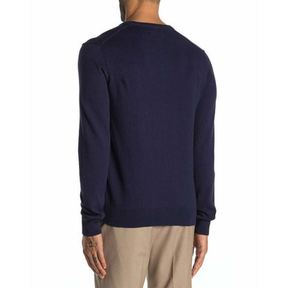 WALLIN & BROS Classic Crew Neck Sweater Cashmere Cotton Blend NAVY IRIS SIZE XL