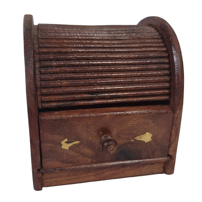 Vintage Hand Carved Unique Design Drawer Wood & brass Jewelry Box Cigarette Box
