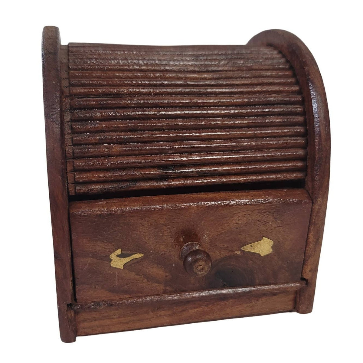 Vintage Hand Carved Unique Design Drawer Wood & brass Jewelry Box Cigarette Box