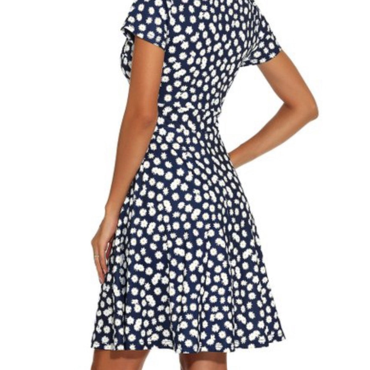 Sucrefas Navy Floral V-Neck A-Line Dress Size Medium