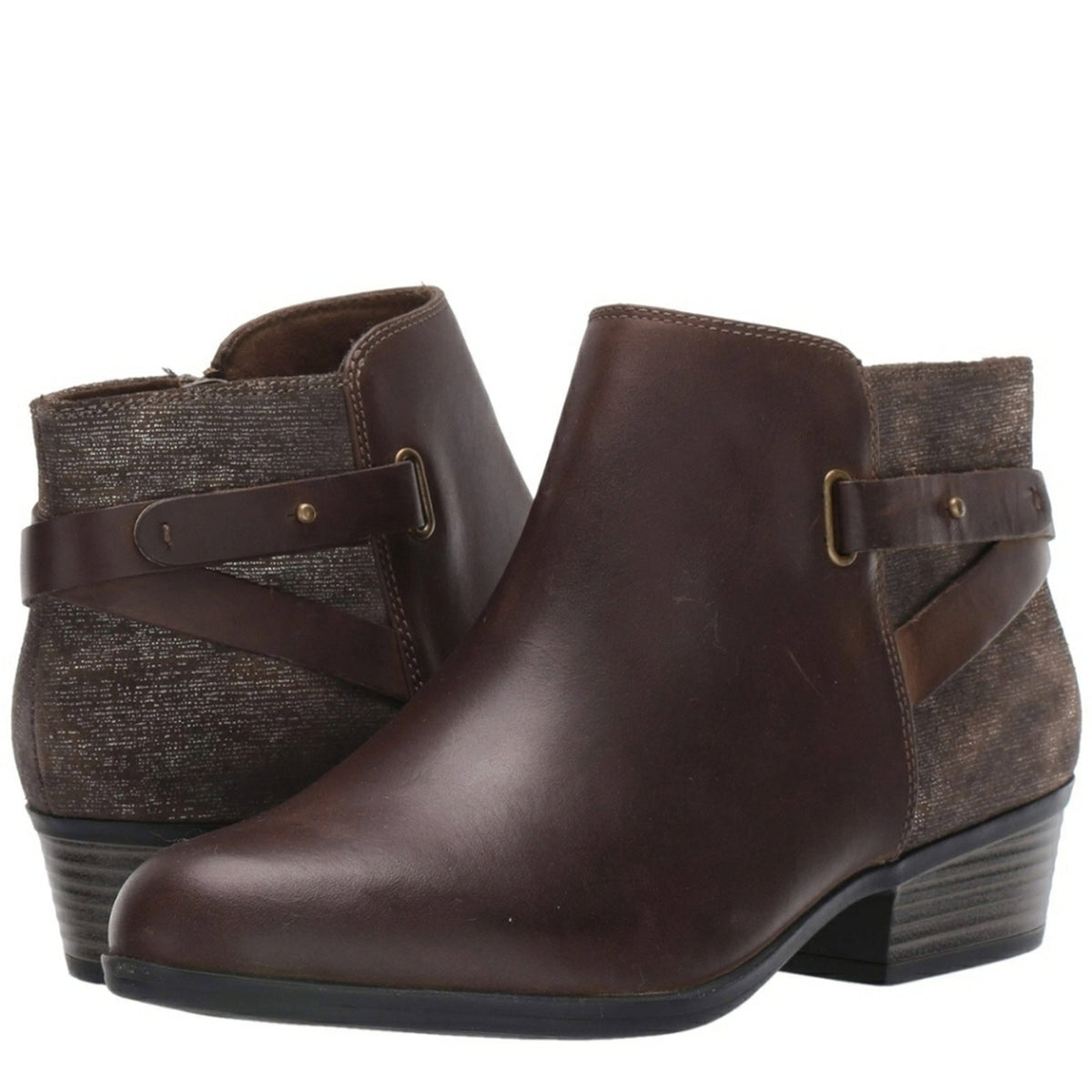 New Clark Bailey Adjustable Strap Boot Booties Almond Toe Leather Brown 7.5 USA