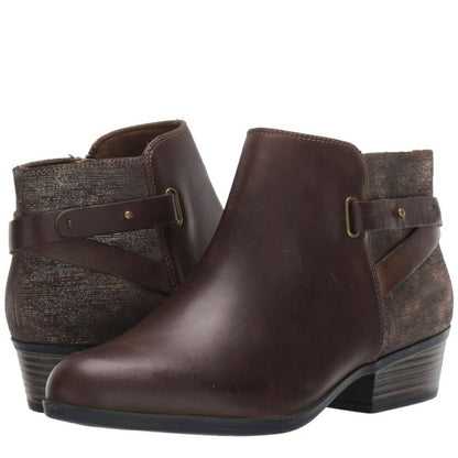 New Clark Bailey Adjustable Strap Boot Booties Almond Toe Leather Brown 7.5 USA