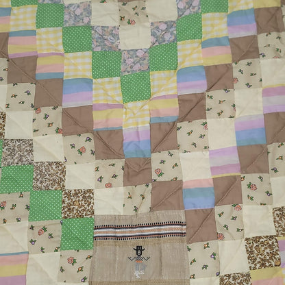 Handmade Postage Stamp Quilt Brown Green Tiny Square Queen/Full Gingham Back