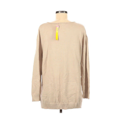 Catherine Malandrino Boho Pullover Sweater Long Sleeve Crew Neck Tan X-Large