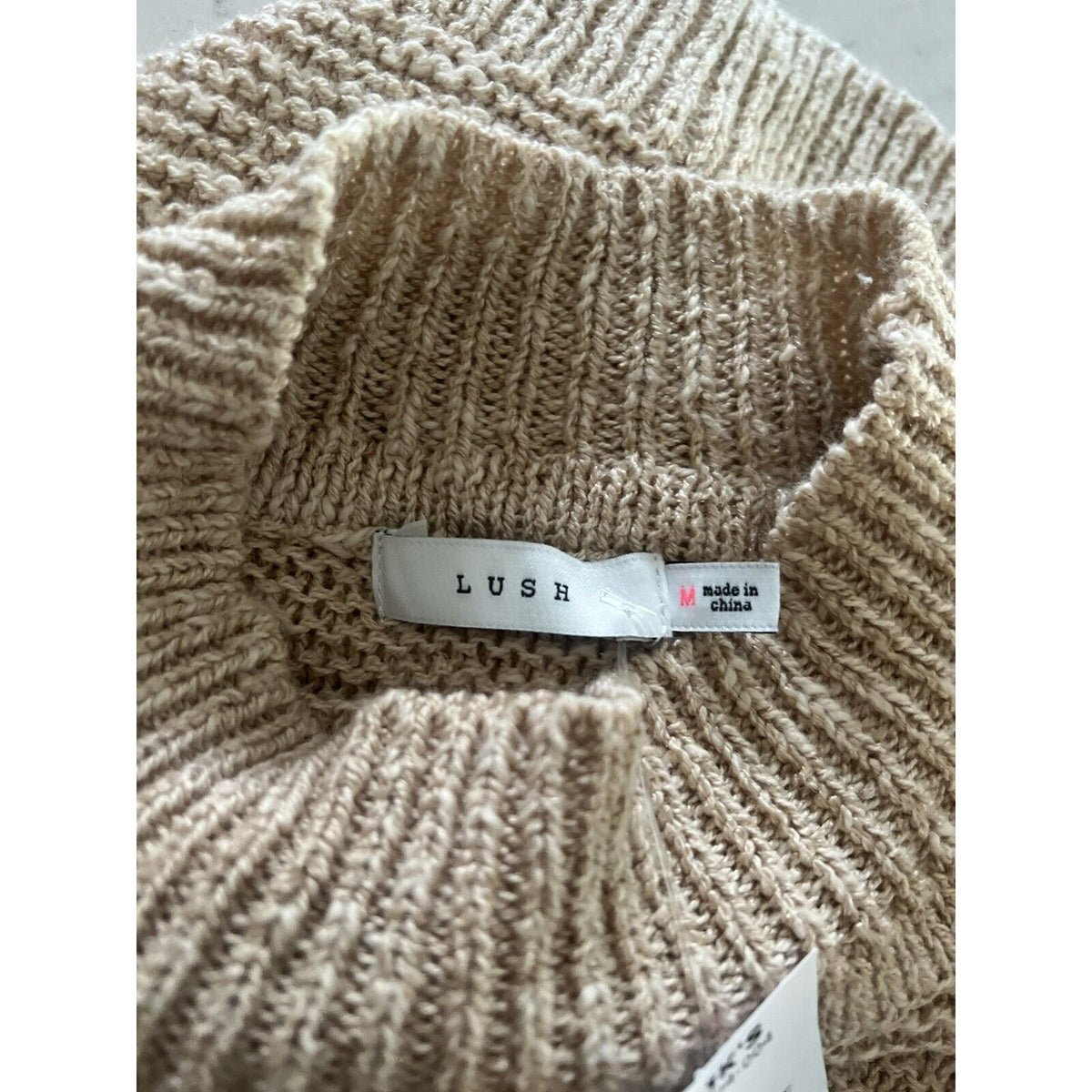 Lush Size Small Taupe NEW sweater long sleeve crew neck ribbed edges soft cozy