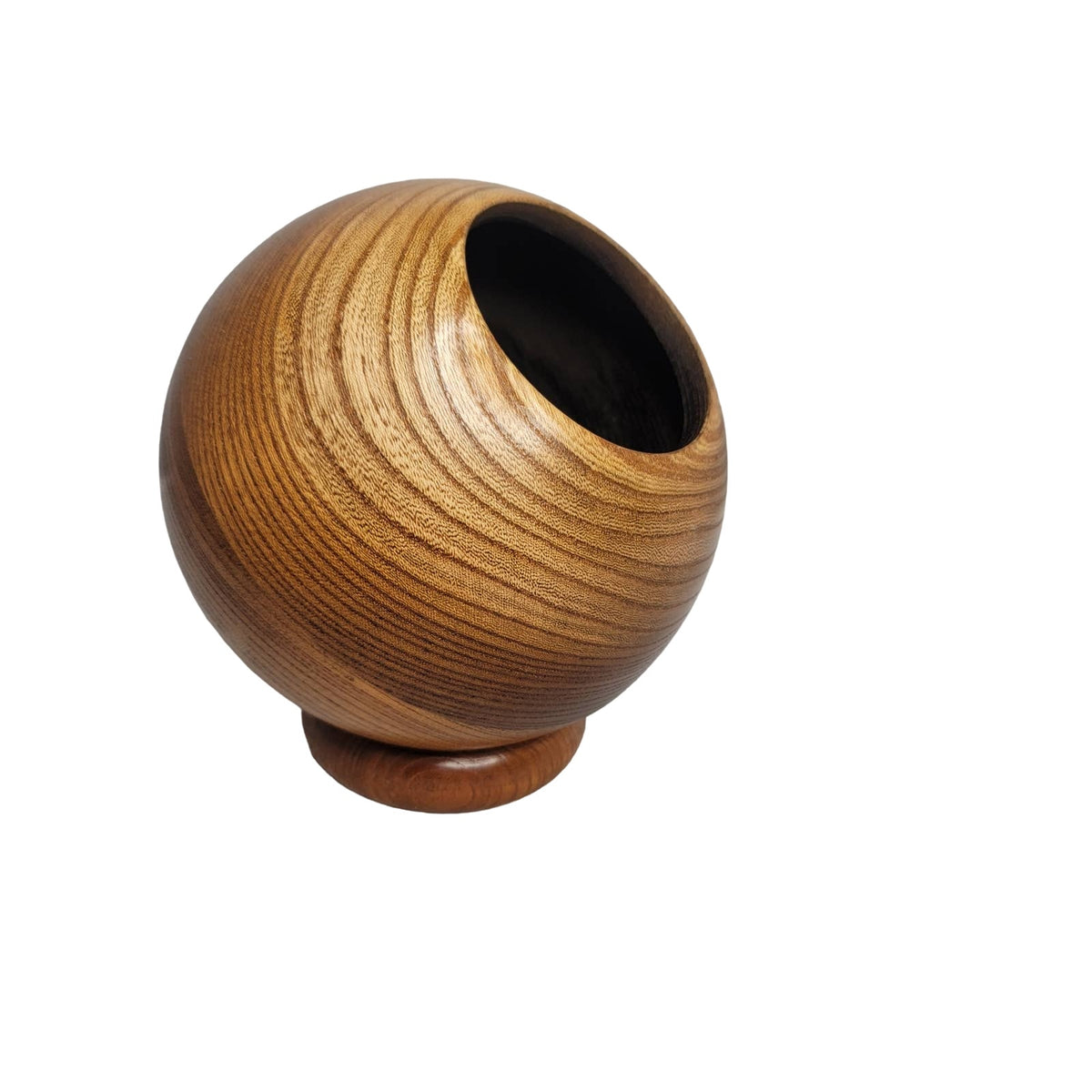 Wood vase MCM Handsome shiny wood grain round salt nut bowl sphere orb decor