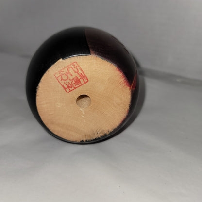 baby child Egg shaped wood Kokeshi doll Japan Etched Sleeping Signed Stamped RED