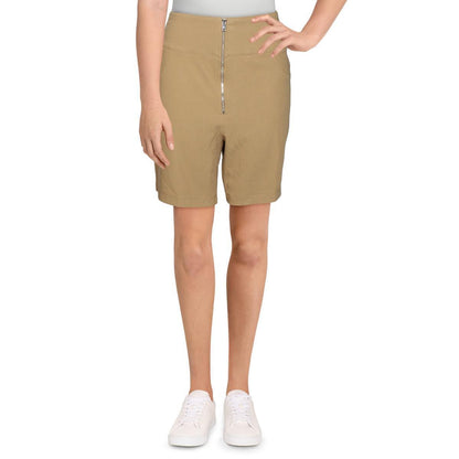 Danielle Bernstein Woven Exposed Zip-Front Bike Shorts Size 18W Black NWT
