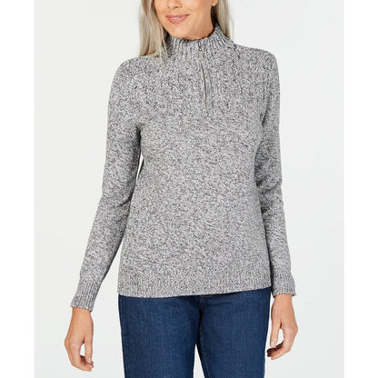 Karen Scott  Cotton Half-Zip Sweater Winter White Marl Petite Medium NWT