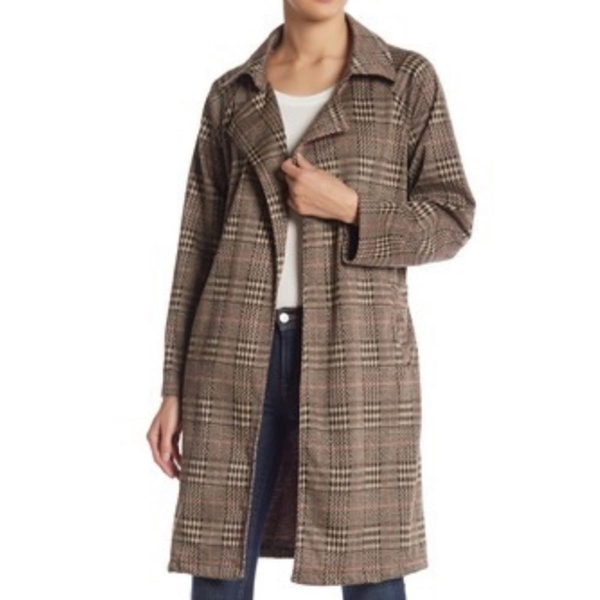 Love Tree Lightweight Papillon Brown Plaid Wrap Trench Coat Size Medium Jacket