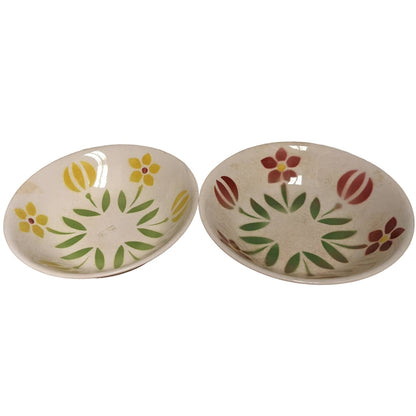 Vintage Japanese Ironstone Ware Bowl Pair Floral Stamp Geometric Underglaze