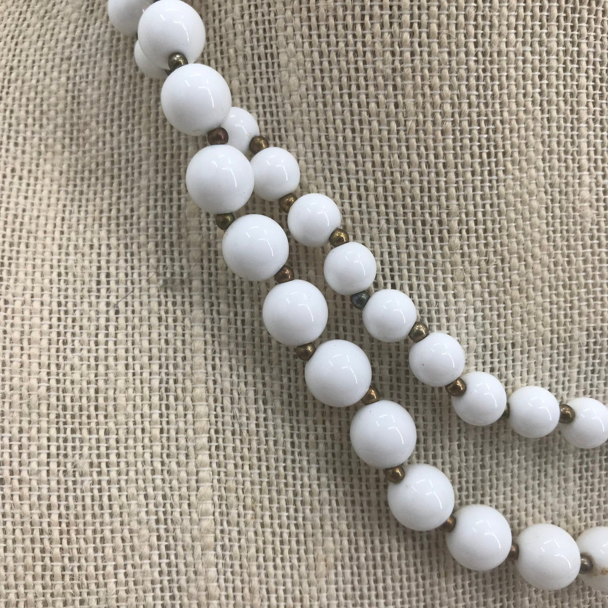 Vintage Double Strand White Beaded Graduated Double Necklace Lobster Clasp