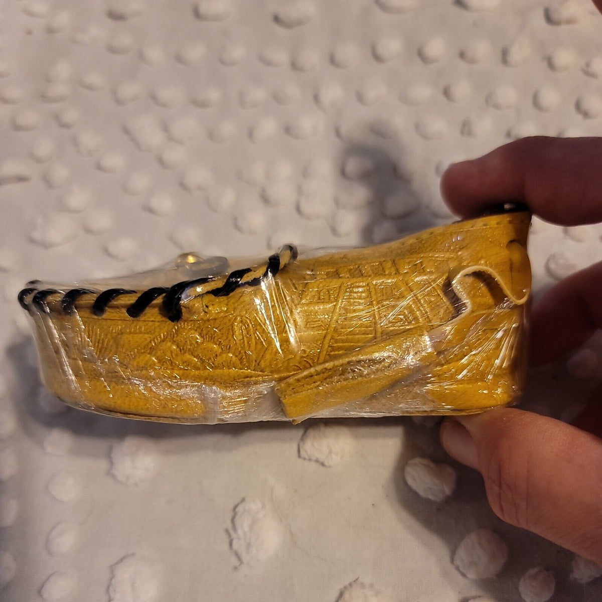 Tooled Leather Mocassin Coin Purse 5" YELLOW NEW Loafer Zipper Miniature Mexico