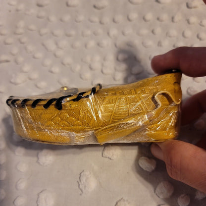 Tooled Leather Mocassin Coin Purse 5" YELLOW NEW Loafer Zipper Miniature Mexico