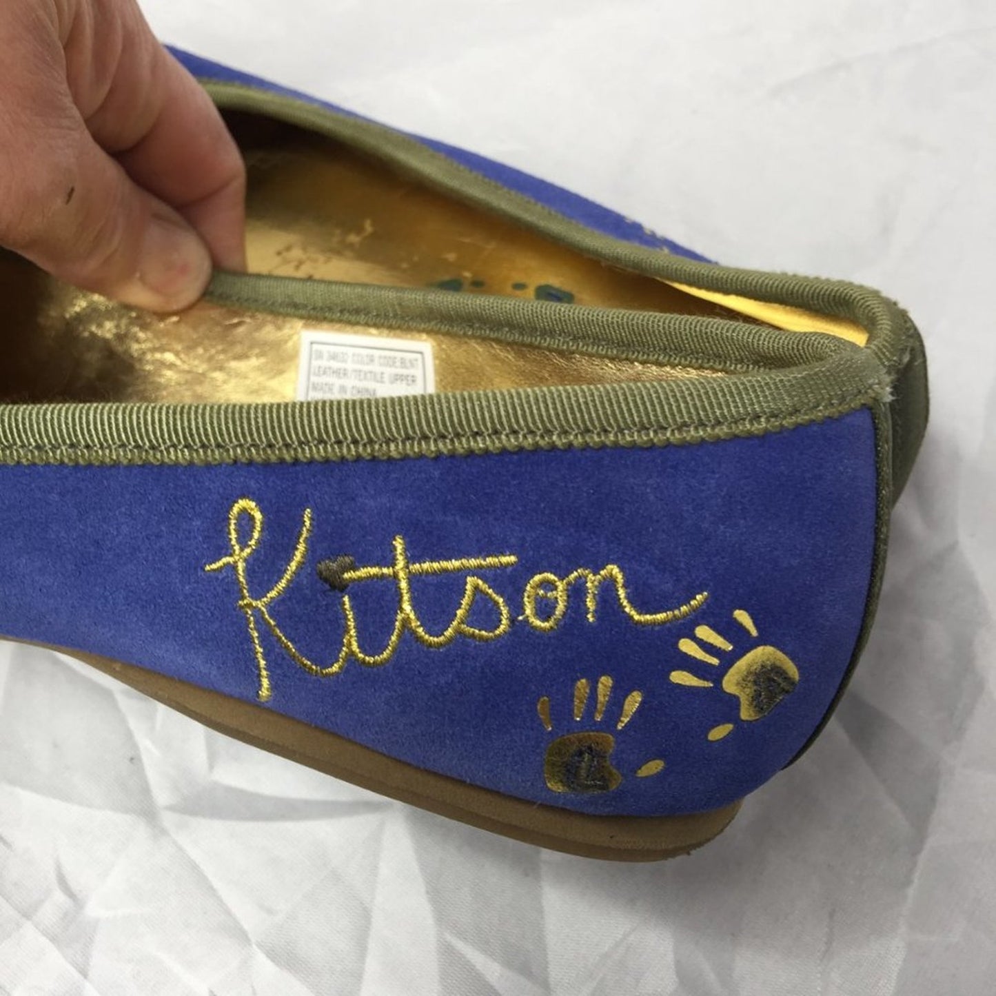 Kitson Ballet Flat Slip On Cap Toe Shoes Suede Leather Blue/olive Size 7.5 US
