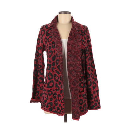 NWT Joseph A. Boho Open Front Cardigan Long Sleeve Leopard Red/ Black XS