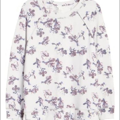 Caslon Cozy Ivory Purple Floral Print Sweatshirt Size XSmall