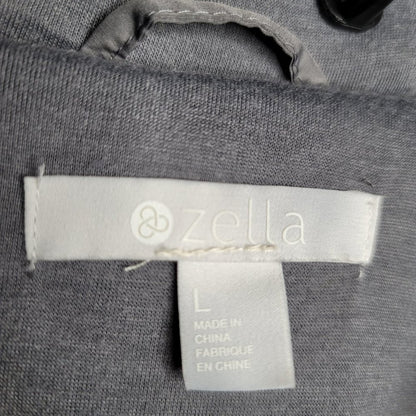 Zella Faux Shearling Bomber Jacket Front Zip Fixed Hood Long Sleeves Grey Large