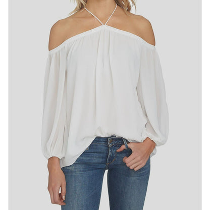 1. State Women's Off Shoulder Sheer Chiffon Halter Blouse Top Size XXS Ivory NWT