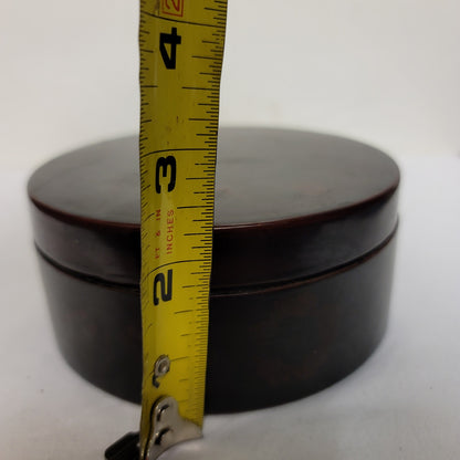 Red floral lacquer box round Vintage Asian powder lid 5" vanity makeup Glamour